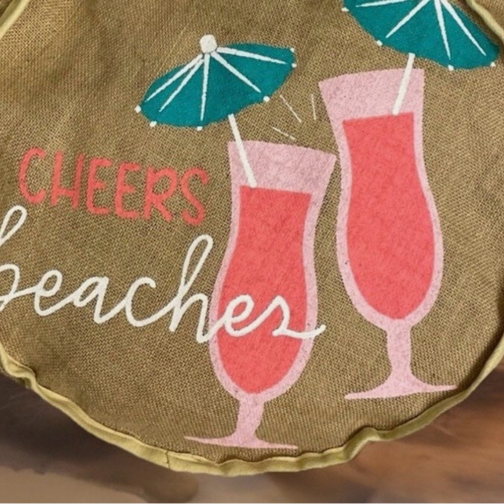 Mudpie Cheers Beaches Round Beach Tote - Pink & Teal Cocktail Design - Picture 3 of 7